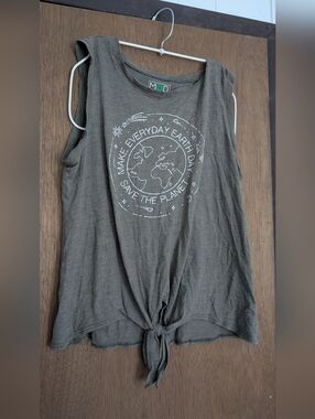 Modern Lux Olive Green Tie-Front Graphic Tank